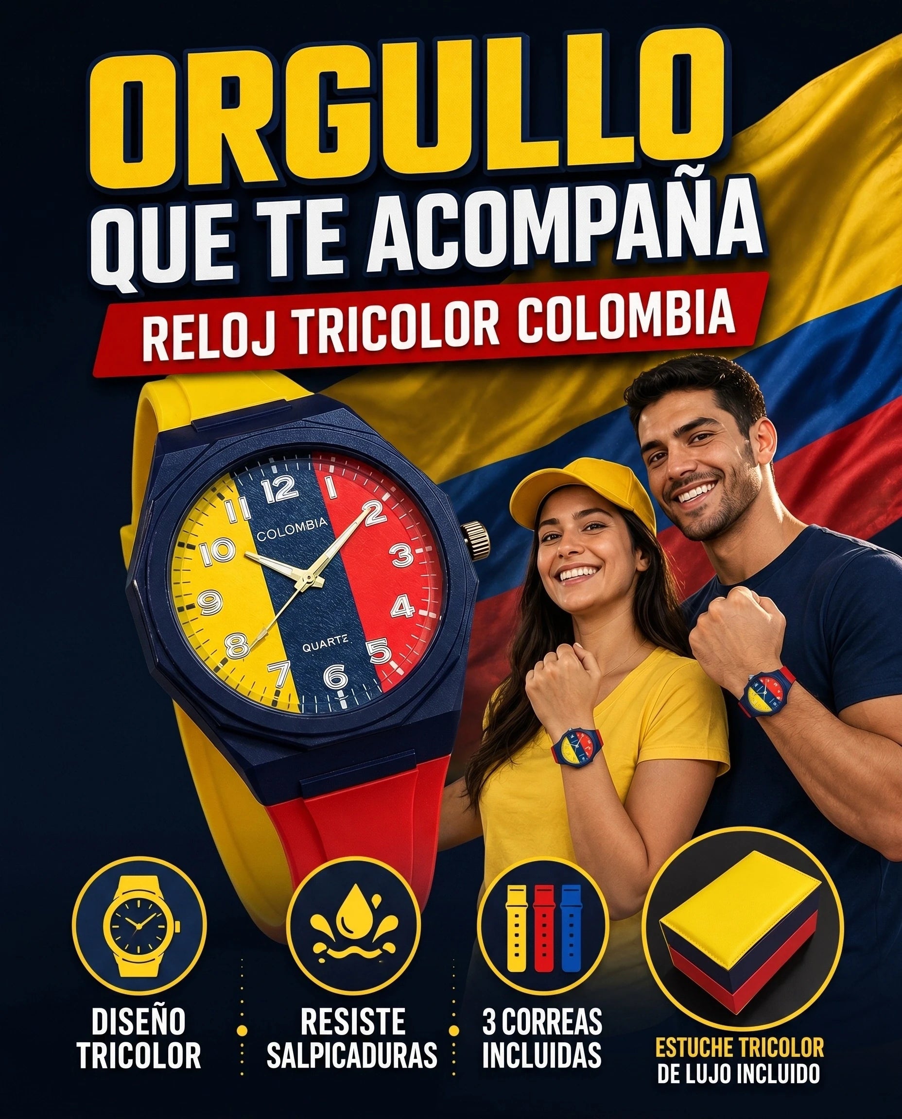⌚RELOJ TRICOLOR - EDICIÓN LIMITADA + 2 CORREAS DE REGALO💛💙❤️